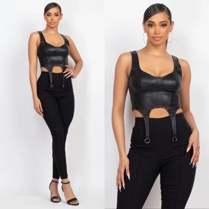 🌟 Dare to Dream 🌟 Sexy Black Faux Leather Bustier Crop Top